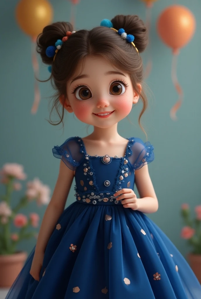 a child girl with the face of Audrey Hepburn, totally realistic, the highest definition, perfect lighting, with a shy smile, with cheerful countenance, wearing a beautiful dress