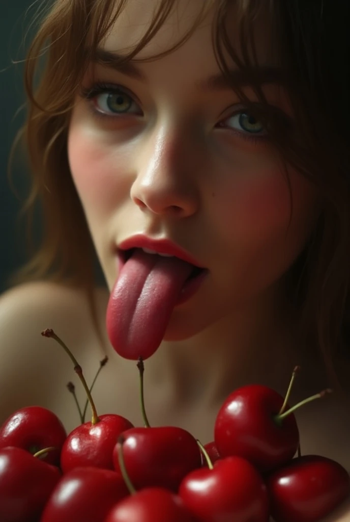 Girl with bright red hair and a penis in her mouth