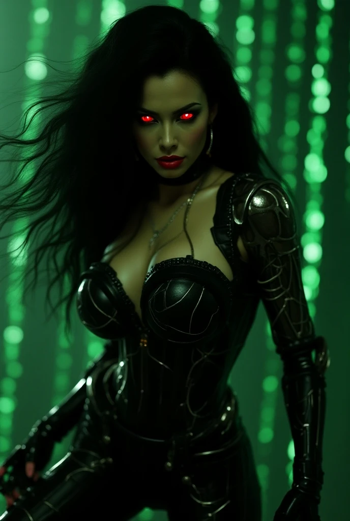 cyberpunk feminino, com fios saingo, mandibles, dentes afiados, Filme de Horror, animatronic, filme gore, filmado com panavision, biomechanico, HR giger style, goth, industrial, sci fi, monocromatic, estilo VHS antigo, choro, soio, triste, Industrial Gothic, industrial, cheirando para o jantar, lado a lado, fechado, cheirando para o jantar, imagem frontal, red, neon pink lights in the background