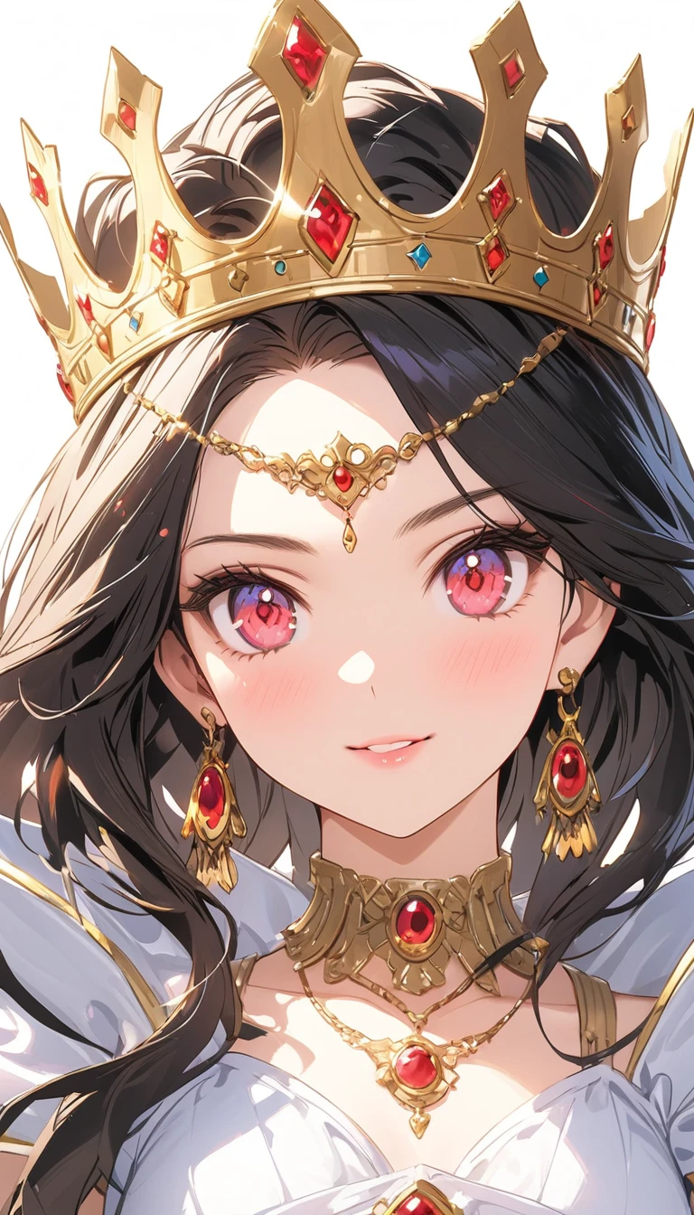 beautiful waifu queen, queen crown, queen robe, brown eyes, brown hair, character concept, portrait of [x], anime style