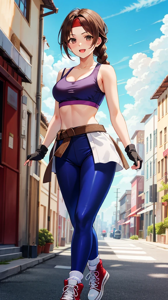 (masterpiece, best quality, high resolution, absurdities, unity 8K wallpaper, CG:1 extremely detailed:1), (illustration:1.0), 1girl((21 years, defined body, young woman, young adult, medium-big breasts)), solo, yurims, headband, dougi, spandex, gloves,