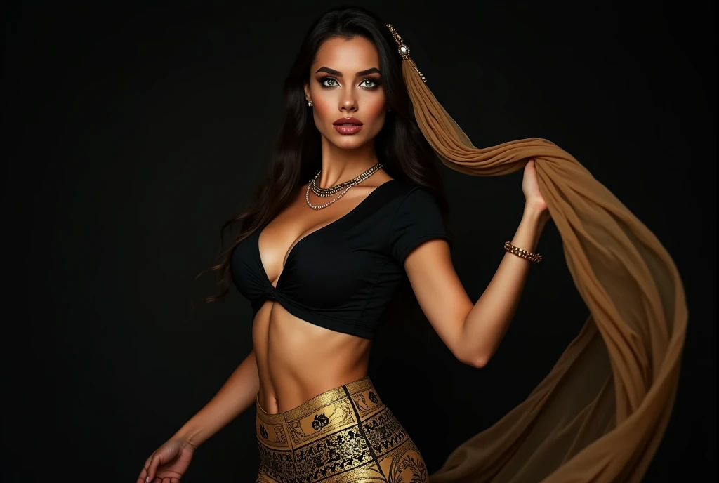 Pretty Latin type woman with wavy hair. hyper realistic. dressed in loose clothing glamorous style very open to the body. She is near a pensive window. image en 16:9, black hair, Hyperrealism, cinematic lighting, cinematic lighting, Hyperrealism, reflection light, silhouette, high quality, best quality, high details, UHD, best quality, high quality, high details --auto