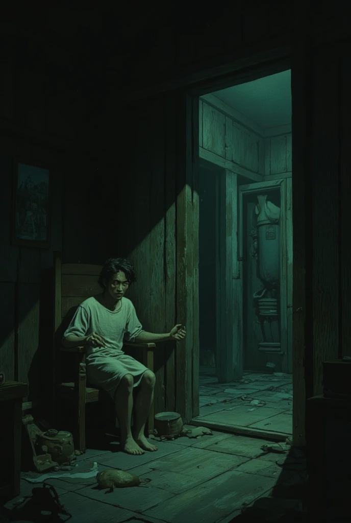 (spirited away - kaonasi - studio ghibli). night room, dark room, completely darkened room, grainy, sepia, slight greenish tint, eerie setting. bizarre surrealism. creepypasta - (spirited away - kaonasi). laurie lipton style. joshua hoffin. dariusz zawadsky. tetsuya ishida. zdzislaw beksinski. patrizia piccinini. mark powell. sven 37. surreal dark art, low grade art, sunset, best quality