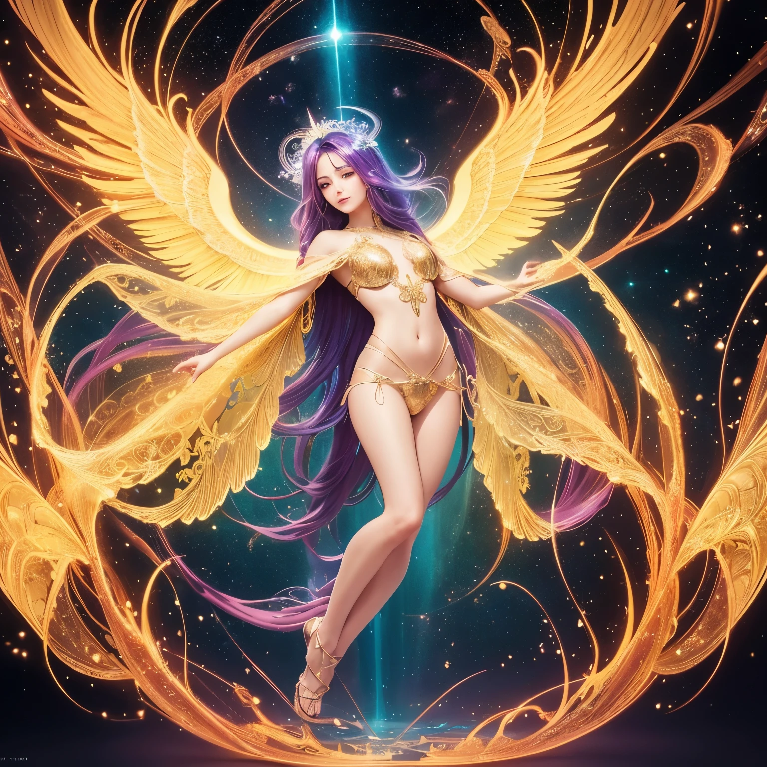 Salshabila,(((8k RAW photo, hyper realistic, masterpiece, best quality, crisp detail, high definition, high detail, very rich detail, sharp focus, sharp detail, colorful, rich color, cinematic, perfect studio lightning, full body photograph, mystic atmosphere))), (((fully naked) young colorful sun goddess, (fully nude), sensual pose, showing pussy and nipples, smooth body, ideal body, naughty smile)), (releasing (solar storm, solar flare energy), (showing (pussy, vagina, genital, nipples))), ((wide solar flare wings, tail)), ((very long sharp claws, solar flare fingers, sun sword)), (burning humans in a devastated city, devastating earth, night, solar flare), (( phoenix behind)),