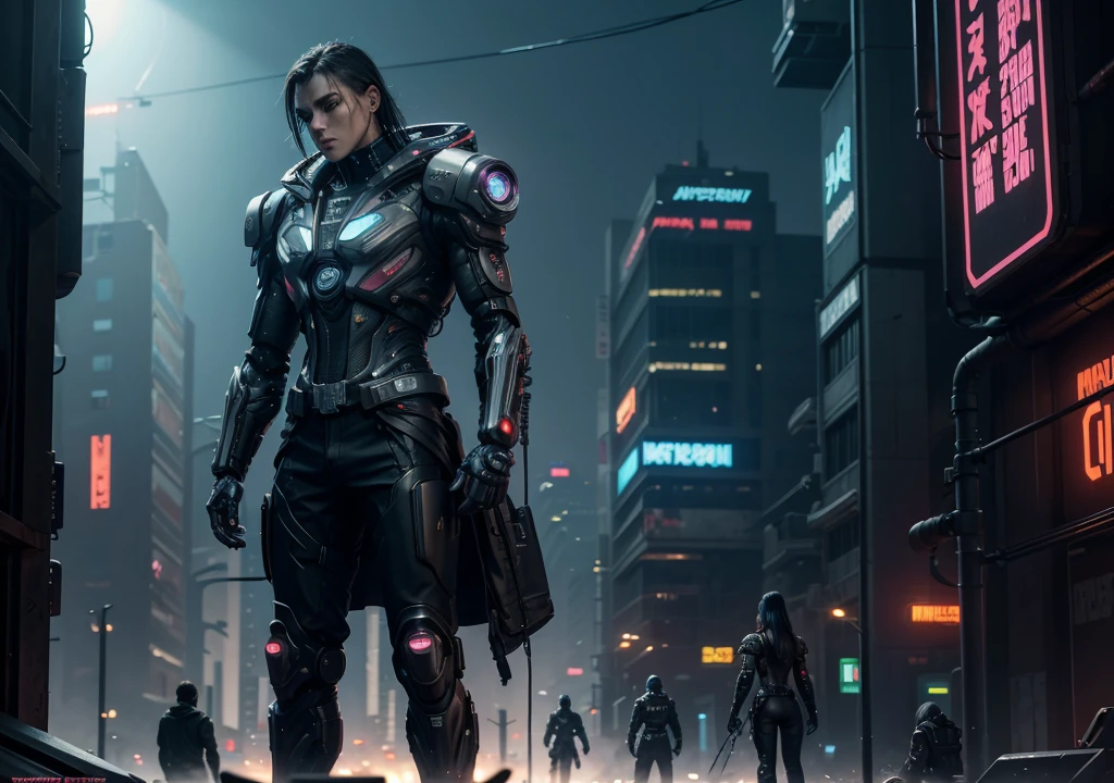 Cyberpunk revolution in the alternate dimension with futuristic battles and robotic exoskeletons in cyberspace., ((cyberpunk style)), Hi-Tech city, mechanical enhancement, (high-tech fantasy), robotics, blade runner 2049