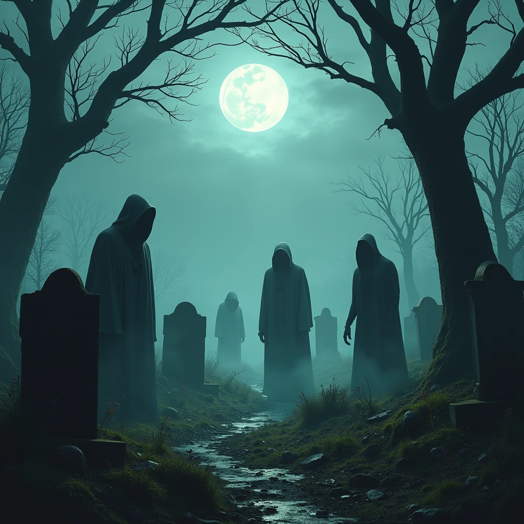 cemetery halloween horror haunted house scene, A little bit of red a little bit of black
