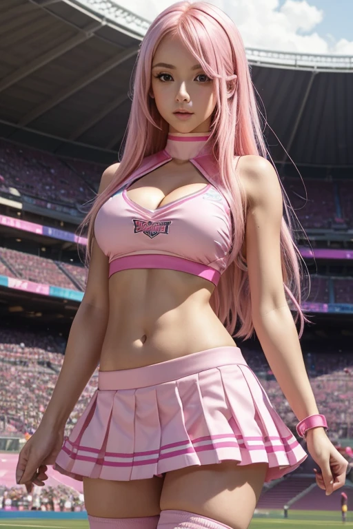 PERFECT MASTERPIECE, EXTREMELY DETAILED CG UNITY 32K UHD QUALITY RESOLUTION, RAW PHOTO, AWARD-WINNING PORTRAIT, PHOTOREALISTIC, PHOTOGENIC CLARITY, OFFICIAL ART, UNREAL ENGINE 5.8K, The most beautiful and sexy cheerleader, very long purple colored hair, vibrant moonlight eyes, long detailed eyelashes, blushing, full pouting pink lips, curvy body type, full hips, super huge enormously gigantic nude tits and nipples exposed, gigantic tits bursting out of her uniform, (wearing a highly detailed cheerleader uniform and cheerleader skirt1.3), spreading her legs open arching her back in a sexy seductive slutty pose, looking at the viewer, close up pov camera view from below, sexy seductive slutty horny facial expression, football stadium background