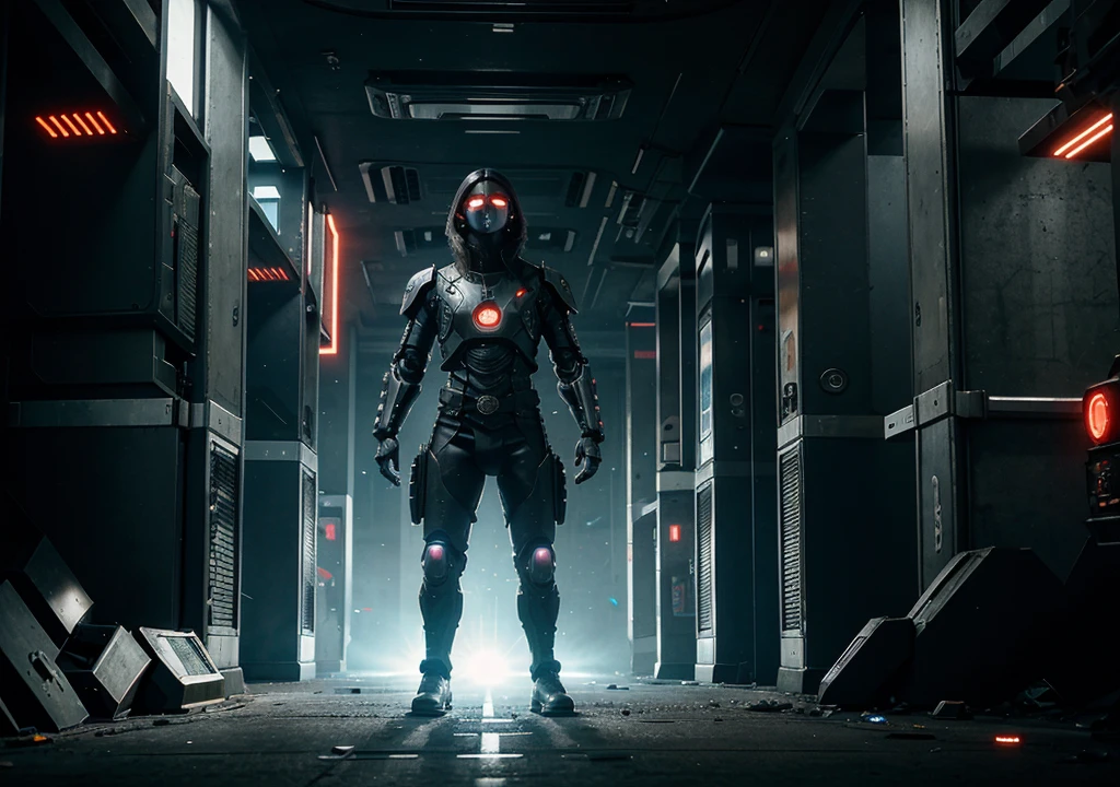 Cyberpunk revolution in the alternate dimension with futuristic battles and robotic exoskeletons in cyberspace.
