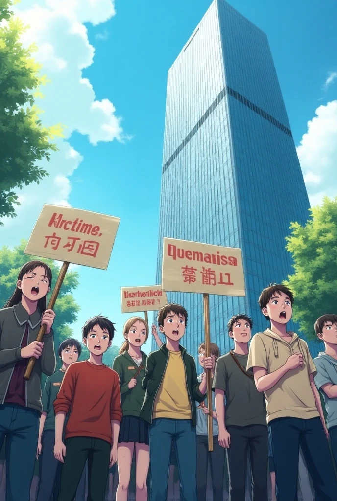 Anime scene, a crowd of people going to vote