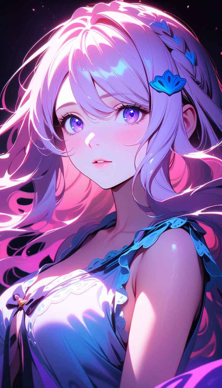 detailed lighting, detailed shadows, 1 girl, beautiful detailed eyes, beautiful detailed lips, extremely detailed face and eyes, long eyelashes, beautiful nightgown, purple eyes, moderate breast, narmaya, portrait, cinematic, dramatic lighting, vibrant colors, fantasy, ethereal, elegant, (best quality,8k,highres,masterpiece:1.2),ultra-detailed