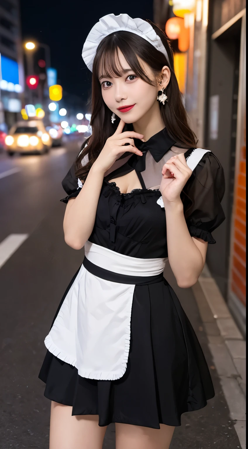 Alafi in a black and white dress and black stockings, Exudes a captivating aura, Focus on her thighs and skirt. She dressed up as a maid, Wearing a JK school uniform, Follow CGSTATION trends, and cat role-playing. She is elegant and sophisticated, Wear haute couture,Resembles a Korean girl. The composition should show the girl's slim figure and model-like appearance。. Labels: Arapefi, Black and white dress, Black stockings, Enchanting aura, upper legs, Skirt, Maid outfit, JK school uniform, cgstation trend, Cat Cosplay, elegant, Sophisticated, High-quality clothing, Korean girl, Slim figure, Model-like appearance. (Beautiful detailed eyes,beautiful detailed lips,Extremely detailed eyes and face,long eyelasher), (Best quality,4K,8K,A high resolution,Masterpiece:1.2), Ultra-detailed, (Realistic,Photorealistic,photo-realistic:1.37), sportrait, Vivid colors, Sharp focus, Physically-based rendering, Studio lighting, Bokeh,exquisite and beautiful face,Thin leg,leotard skirt, Excellent breasts, Superb figure, white stockings, tightsuit, with an open crotch,stocklings,slimfigure,Dynamic posture, no brassiere, The kinky is exposed, Be red in the face, White light stockings, see-through transparent clothes,