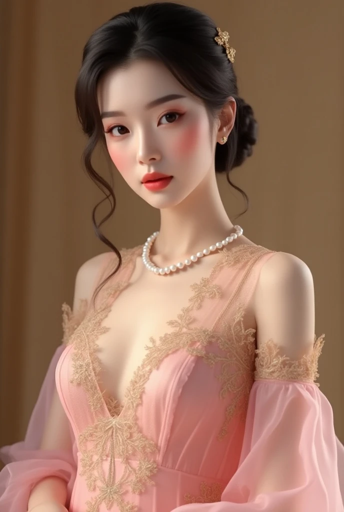 best quality, masterpiece, highres, 1girl, lingerie china dress, hair ornament, necklace, jewelry, Beautiful face, upon_body, tyndall effect, photorealistic, dark studio, rim lighting, two tone lighting, (high detailed skin:1.2), 8k uhd, dslr, soft lighting, high quality, volumetric lighting, candid, Photograph, high resolution, 4k, 8k, Bokeh, medium breasts, light pink lips, braless,