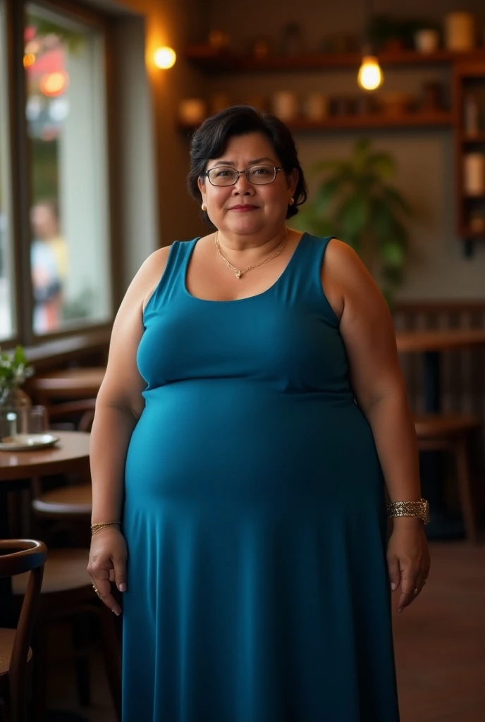 RAW PHOTO, her name is Alejandra, high quality, 1 old woman, ((58-year-old plus sized body latina woman)), (((58 years old))), ((plus sized)), (((chubby body))), ((wrinkled body)), (((old body))), ((long hair)), wearing stylish fashionable office wear different colored, POSE: dynamic pose, BREAK, BACKGROUND: indoor: restaurant, film grain