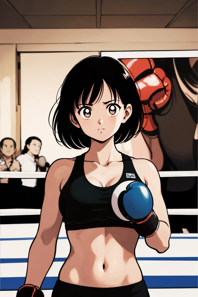 (((Full Body Shot、Female professional boxer、In the ring、         Boxing Gloves         、Slender body、 short hair、Big Breasts、Sports Bra)))、((Pencil drawing))、((Manga))、(masterpiece、top-quality)、Best Quality, masterpiece, 超A high res, (Realistic:1.4), ((masterpiece:1.4, Best Quality)), ((masterpiece, Best Quality)), (Manga style:1.4)、 (超A high res:1.2),  high res、flawless、masterpiece, Best Quality,              Soft Dim Lighting             , addition_detailed, Good lighting、A highly detaileded、((beautifull detaileded face))、( ((ultra-detailedliert )))、ns   、Side light、((Raising awareness 、 best to     write a professional photo on a boxing ring ))、Highly detaileded eyes、             perfect lighting 、(extremelydetailededCG:1.2)、(((masterpiece))), (1 personの少女)、(1 person)、             solo focus           、    、 beautiful girl with beautiful detaileds, Very cute, beautiful girl with beautiful detaileds,                write a professional photo on a boxing ring     , extremely detaileded eye and face, （ 人物の接写 ）、(Manga style:1.1)、Plain Bottom、(masterpiece、Best Quality:1.2)、((             facing front          :1.2))、With bangs、Young woman 、((              upper body  :1.2))、 short hair、    、 Outside、             Boxing Gloves             、Full Body Shot