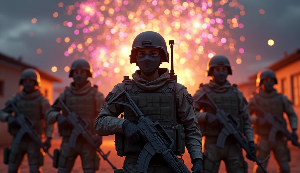 Many Soldiers on the battlefield, shooting profusely, armored tank firing, explosives, grenades, explosions, war zone, dust and smoke, intense action, chaos, flying bullets, command shouts, muzzle flashes, bullet casings, battle scars, camouflage uniforms, military helmets, tactical gear, war strategy, trenches, barbed wire, bomb craters, destruction, adrenaline rush, determination, bravery, Brotherhood in arms, patriotism, the heat of battle, the smell of gunpowder, adrenaline-fueled combat, heroic sacrifices, victory or death, the fog of war, battlefield chaos, bravery in the face of danger, medals of honor, command and control, war machines, artillery barrage, aerial support, battlefield tactics, combat formations, war is hell, spirits of fallen soldiers. (best quality, 4k, highres, ultra-detailed), (realistic, photorealistic:1.37), HDR, vivid colors, professional lighting
