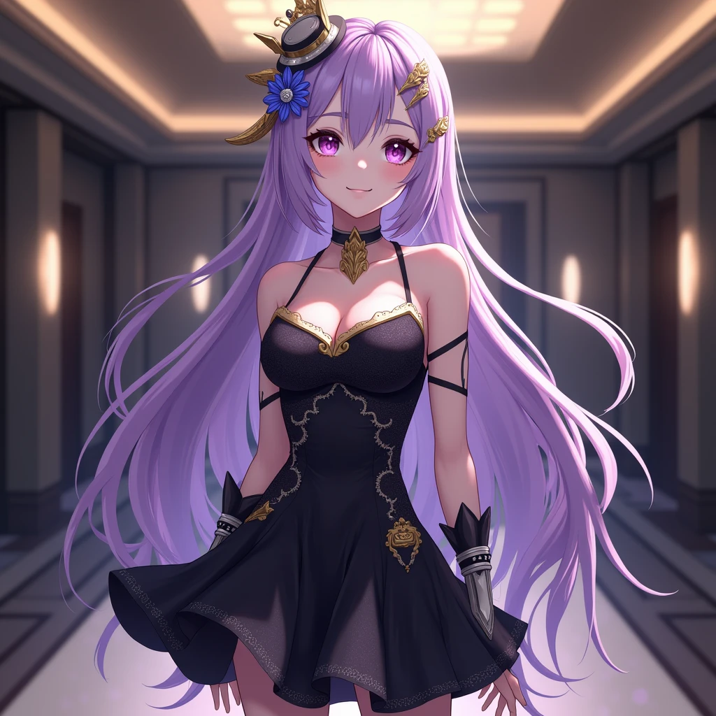 Girl with long purple hair. Purple eyes. Girl in a cocktail dress. Elegant girl. Great Gatsby Party. Elite party. Dear Hall. The Big Banquet. point. ball gown. Graceful girl