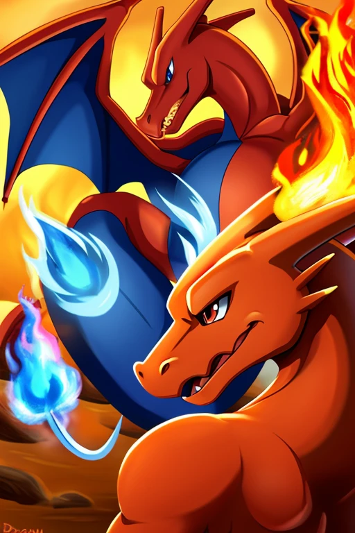 there is a cartoon of a dragon with a red and blue tail, similar to pokemon, new pokemon, dra the dragon, a red dragon, illustration pokemon, fire type, charizard, guggimon, roshan, style of pokemon, official art, legendary dragon, but as an anthropomorphic dragon, red dragon, charizard dog hybrid animal