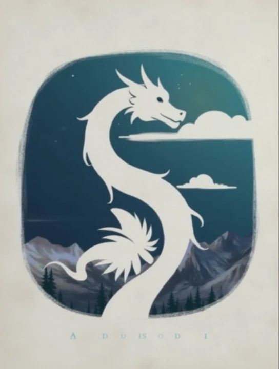 School logo。Natural and simple atmosphere。Dragon and river motif。The school name is Dechencholing Higher Secondary School.。Schools in the Kingdom of Bhutan。capital。Providing cutting-edge education。The main color is #00aff0ff Using。Create a D shape with a dragon。