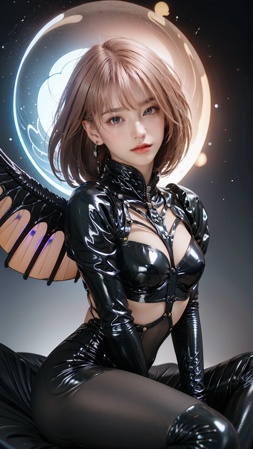 Ridiculous , High Resolution, super detailed , (1 Girl:1.3), rest, Dreamy dress, Headdress, rest, Mild personality, Dark Man, reins, Fractals, whole body, 天flower板, Artistic Background, Blue bioluminescence, Geometric, Organic, bless, like, Sublime, Sublimation, noble, Expand, Unravel, Anti-gravity, Antimatter, Guardian Angel, Holy, sacred, , dignified, Red bioluminescence, flower, Holographic Wings, On the magic circle, Photon, Butterfly, scales, galaxy, Bilke,