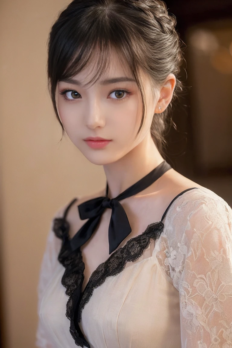 8k, Ultra-high resolution, Highest quality, masterpiece, 三分割法によるphotograph,Surreal, photograph, 1 Girl, (16 years old:1.3), pretty girl, Cute Face, Beautiful eyes in every detail, 細かくdetailedに,masterpiece,One Girl:1.2,Japan Female Teachers,extream close up,sad,streaming tears,Black short hair,Messy bun hair,(black suit:1.3),Nun's clothing,(印象派の美しい少女のPortraiture), (Gray background:1.3),(Impressionist light and colour),Gothic Girl , (One-piece suit, Embroidery lace, Sexy Embroidered Mesh Pantyhose Gloves),Realistic Skin, Perfect and beautiful face ,完璧でCute Face, Skin with attention to detail, Perfect limbs、Narrow waist,Looking at the audience,(((Ideal body type))),A cup small breasts :2,Portraiture:2,Perfect Anatomy,鮮明なdetailed,detailed,Surreal,Light and shadow,darkness