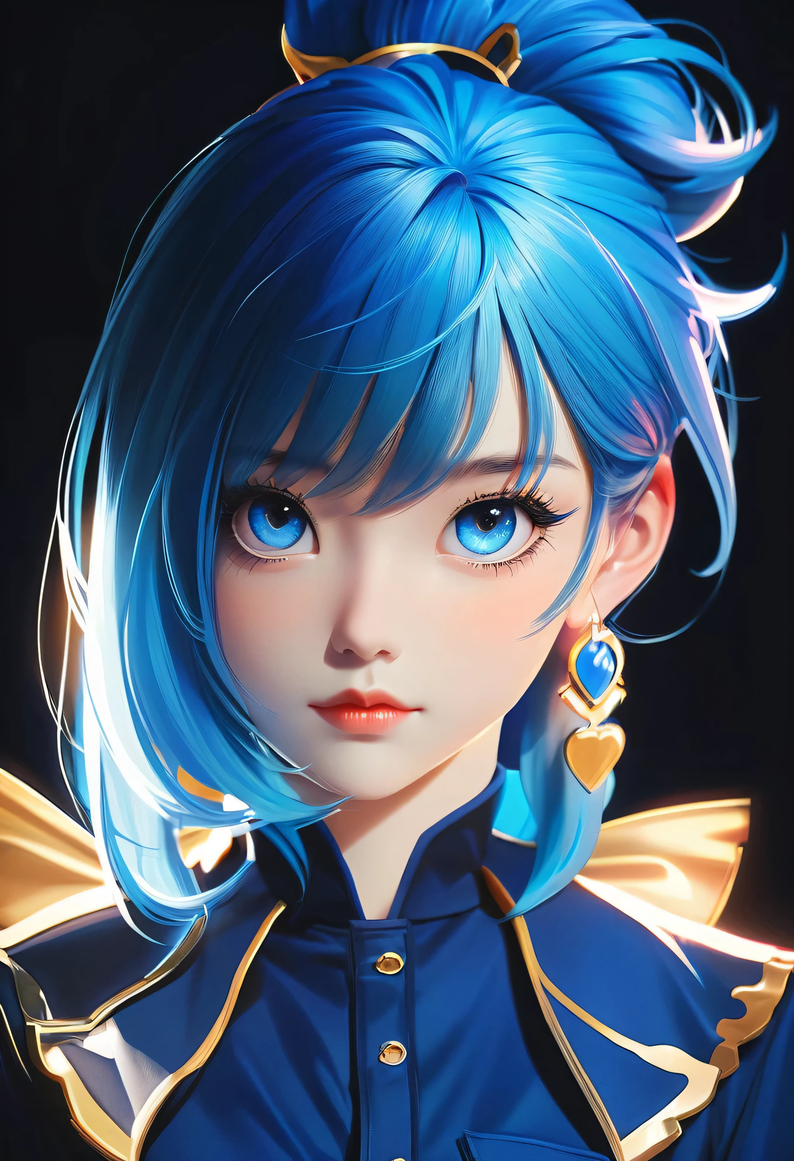 anime girl with blue hair and blue eyes in a black background, a character portrait by Ilya Kuvshinov, trending on pixiv, shin hanga, sayori, kuvshinov ilya, ilya kuvshinov face, girl with blue hair, illya kuvshinov, blue aura, kuvshinov, with blue skin