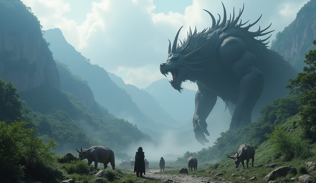 Big Yellow Cave Well,Masterpiece,Ultra-high resolution,Exquisite details,Open your mouth,Sharp teeth,One has eight heads、Eight legs、Eight tails、The face of the person、A giant monster with a tiger body。