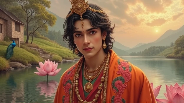A painted portrait of a javanese prince, majapahit warrior, javanese male beauty, wavey hair, big seductive eyes, big lips, tan skin, handsome male, young, insanely handsome, upper body, muscular  torso, fantasy, intricate, elegant, highly detailed, digital painting, art station, concept art, soft, sharp focus, illustration, art by charles dana gibson and Alphonse Mucha  