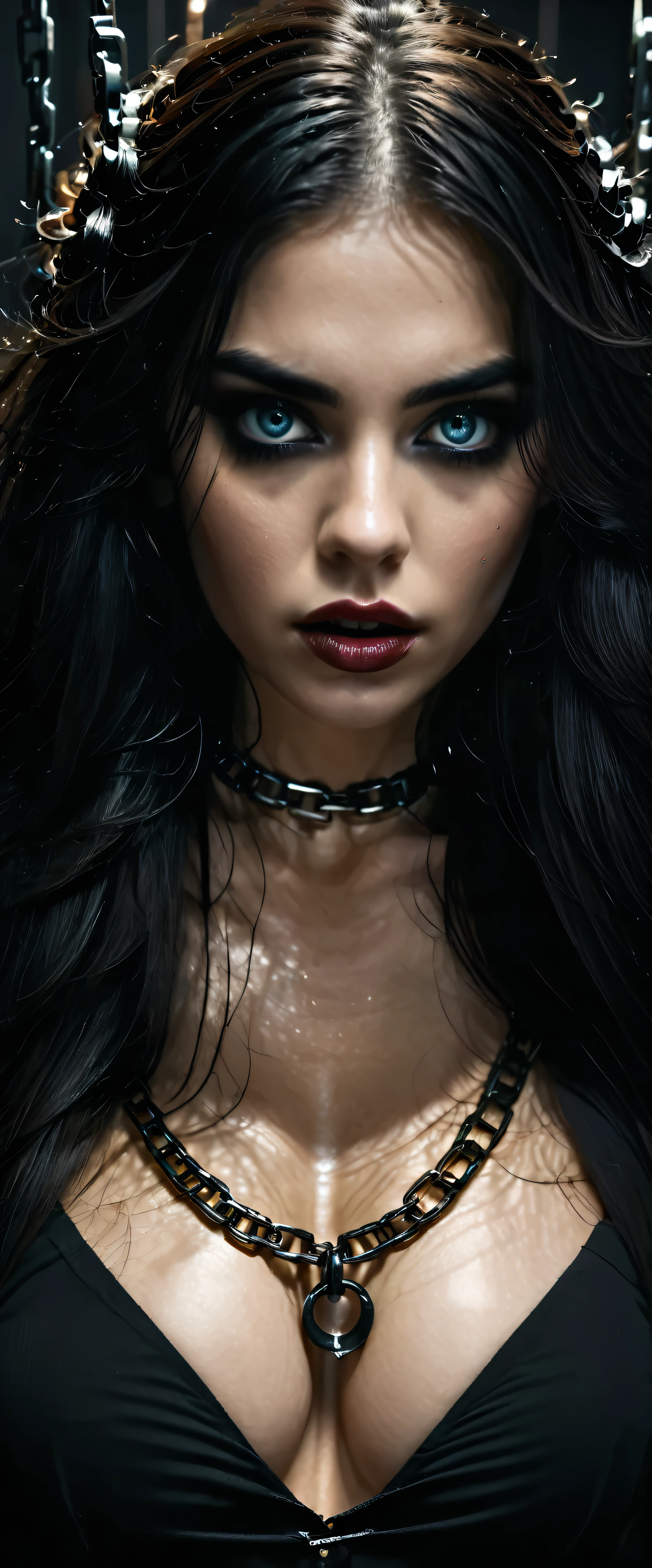 sfw,girl in sexy shackles_Halloween_outfit,beautiful detailed eyes,beautiful detailed lips,extremely detailed eyes and face,long eyelashes,intricate details,dark fantasy,moody lighting,cinematic lighting,dramatic lighting,dark colors,muted colors,dramatic shadows,chiaroscuro,gothic,dark fantasy art,concept art,digital art,artstation,deviantart,sharp focus,ultra-detailed,highres,masterpiece,photorealistic