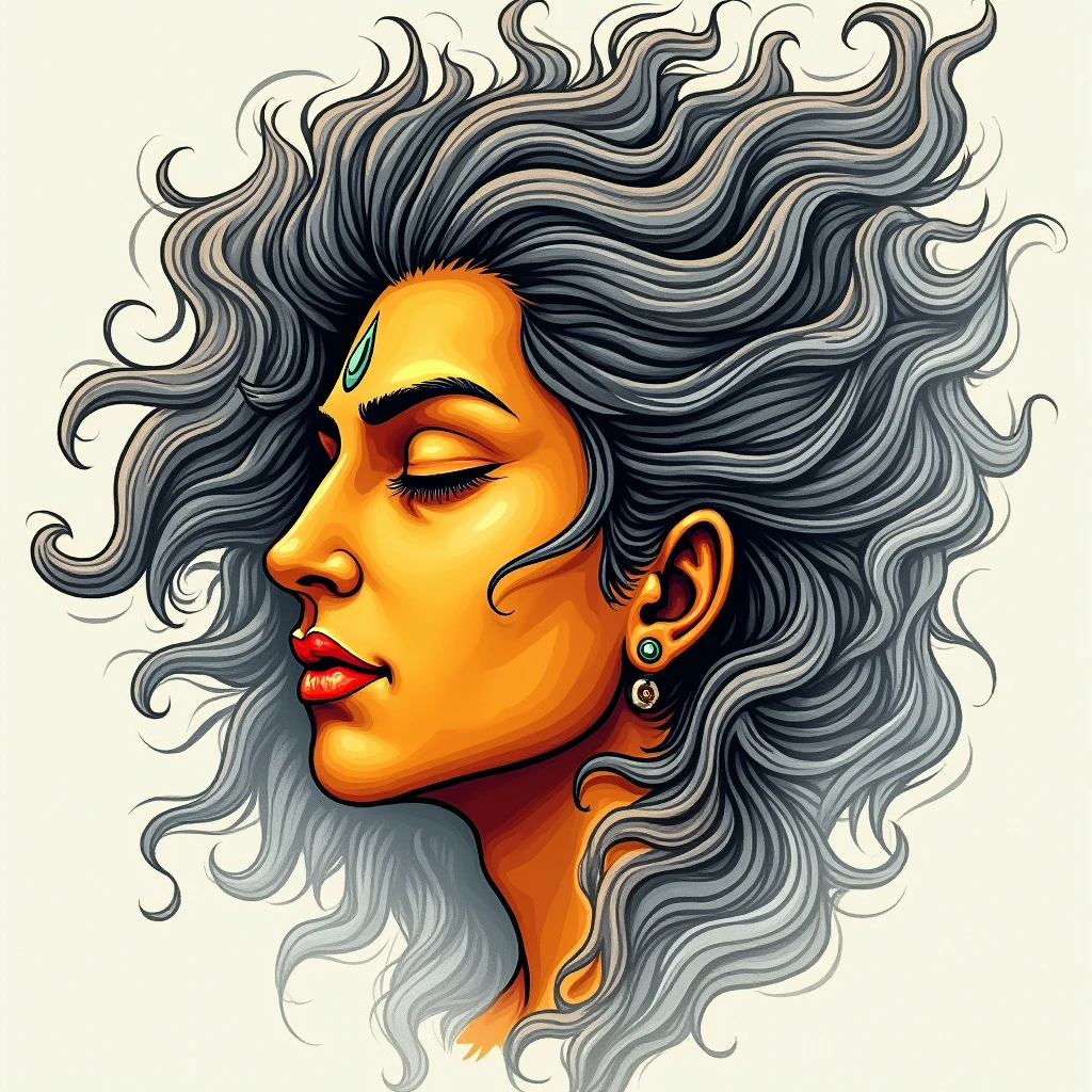 Indian woman showing chakras with mystical background