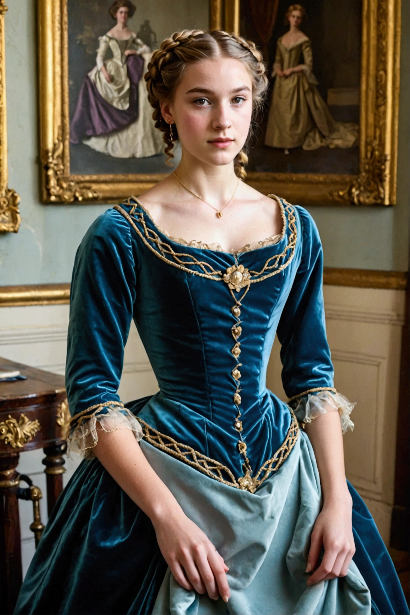 England, 1792. A young ((((18-year-old)) Brianna Fraser)), , ((((clothings from the 1790s)))), ((hairstyle of the 1790s)), pastel colors, colorful, realistic