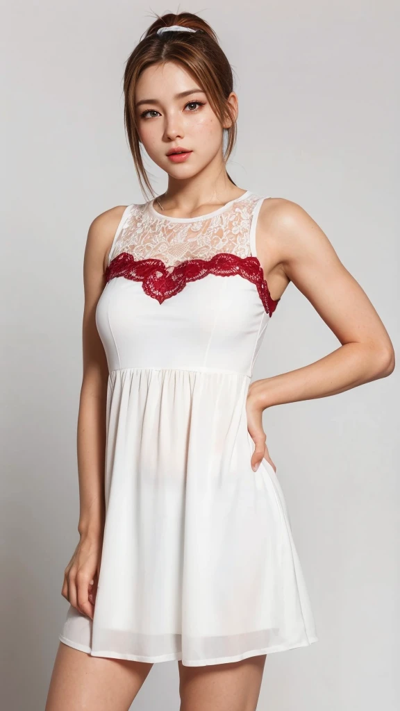 1chica en、una sonrisa、Navidad、Vestido con el traje de Santa Claus、