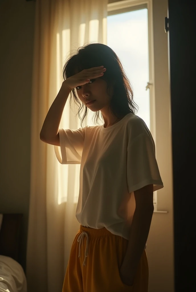 Sunrise、When morning wakes up、Light envelops a woman. Between drowsiness and wakefulness. Artist uses blotting ink、Blurred image borders, Combination with delicate brushwork、Expressing the details of a picture. It's incredibly beautiful. Beautifully expresses the shades of black ink.