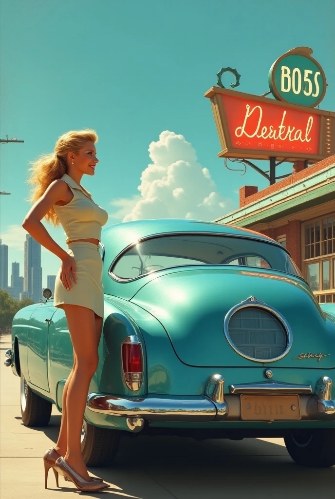 nsfw, photorealistic, beautiful face, (masterpiece:1.4), (best quality:1.4), extremely detailed, hyper-detailed, soft lighting, 38 years old very wet pin-up woman standing in the rain at a black car, big breasts, hard nipples, short blonde hairbun, totaly wet hair, shaved pubic area, (perfect_face), dressed in a very wet short transparent white dress, high heels , golden jewellery, intricate, 4k, detailed_background, full_body, realistic, 8k, sexy, very cheeky smile, very challenging facial expression, at a gas station