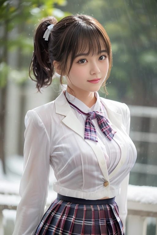 (masutepiece:1.3), (8K, Photorealistic, Raw photo, Best Quality: 1.4), Japanese, (1girl in), Beautiful face, (Realistic face), (Black hair), Beautiful hairstyle, Realistic eyes, Beautiful detailed eyes, (Realistic skin), Beautiful skin, Attractive, 超A high resolution, A hyper-realistic, Highly detailed, Golden ratio、 Show from the hips to the shoulders, Beautiful detailed skin, (Cute:1.2), (Black hair), ((JPOP Idol)), (upper thigh:0.6), (depth of fields),Soft light, Lens Glow, Looking at Viewer, (drooping eyes:1.2), Straight teeth,Smile, Floating hair, (a blond:1.2), Brown eyes, Movie Scene, Cinematic, fulcolor, 4K, 8K, 16 K, Raw photo, masutepiece, professionally color graded, Professional Photography, cleavage,High School Girl, Hair UP, Think,(Sweat,Sigh)1.2,(blush,Open mouth)1.3,soft clean focus, Realistic lighting and shading, (an extremely delicate and beautiful art)1.3, Elegant,Active Angle,Dynamism Pose, Photorealistic, (One pretty girl:1.1), hight resolution, ultraclear, Sharp Focus, ,Cosplay, slim, Sheer white cloth,White hair, High Ponytail, (Off-White Damask Long Sleeve Shirt Dress:1.3), (Thom Brown Design Dress:1.4), (hyper detailed background, Detail Background: 1.3), Bokeh, depth of fields, China City Street, No one in the background,(Skirt flipping、Pink panty:1.1)