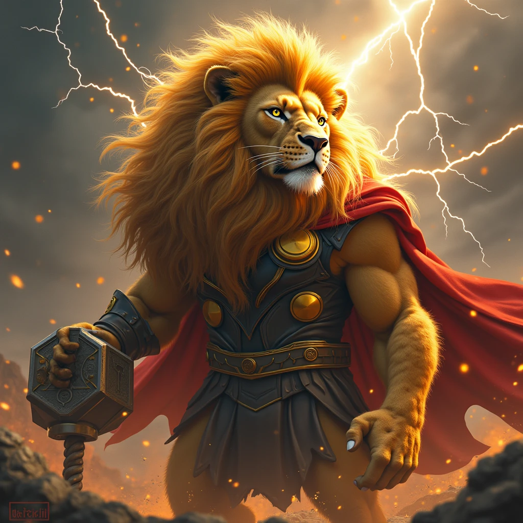 ((macho))), The leader of the ThunderCats, em forma humana, pintura digital de alta qualidade, Realism with epic details, deviantart, 8K resolution to capture every detail, Tons de pele humanos naturais com um toque de dourado, Luminosidade natural e misteriosa, Lente telefoto para foco preciso, dramatic framing, Arte intrincada