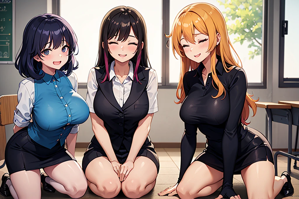 （（super high quality,））（（Ultra-high resolution,））（16K,）（super masterpiece,）（（Ultra HD ,））（Detailed shading,）4 Sexy Housewives,Sit side by side on the bed,Office Lady,（（popped Tight collar White shirts,））Unbutton the third button,Black tight skirt,Glasses,blush,Ahegao,necklace,wedding ring,Sweaty,Flowing Love Juice,