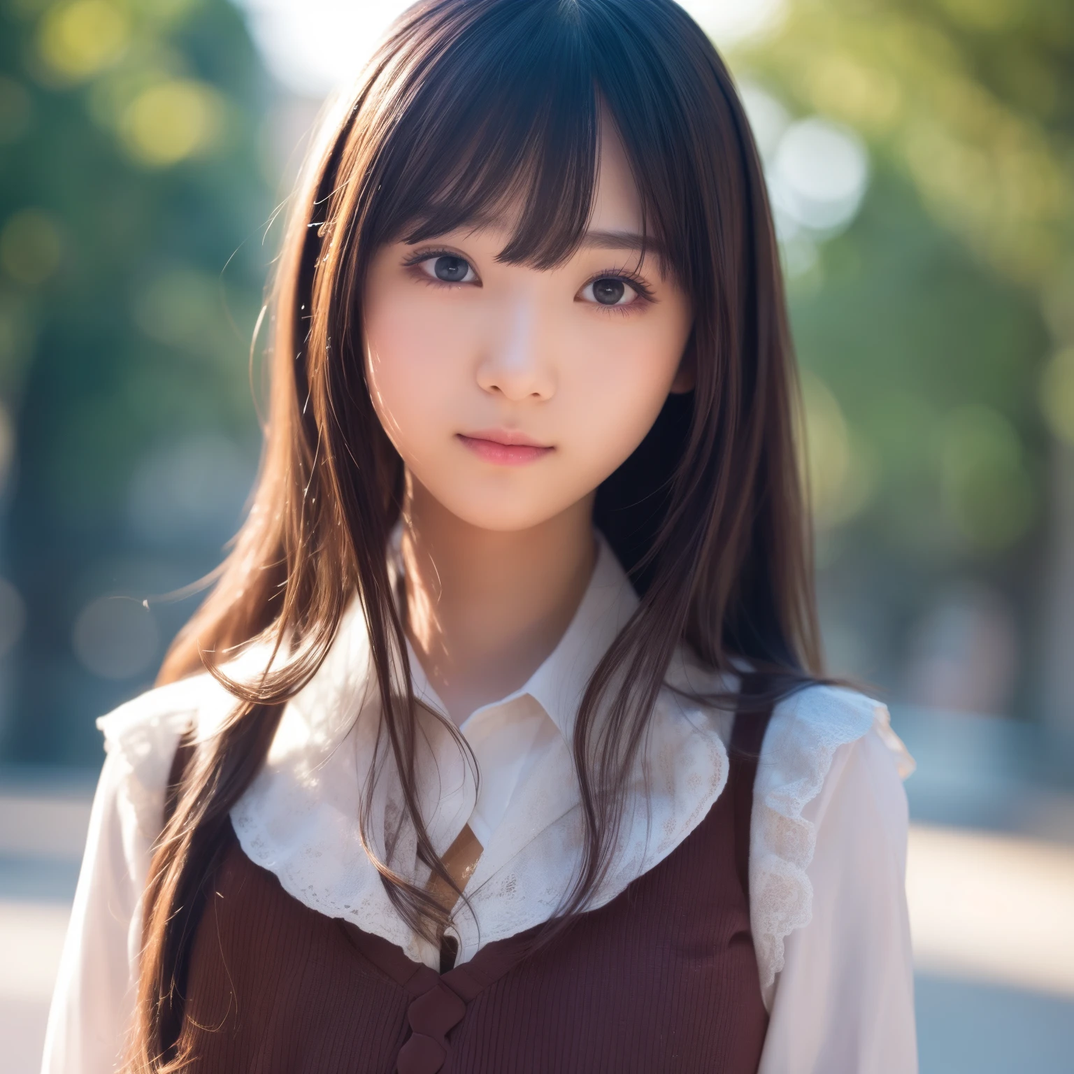 best quality, actual, super detailed, finely, high resolution, 8k wallpaper, 1 cute japanese girl,long hair , choppy bangs, ((slender)),((portrait)),