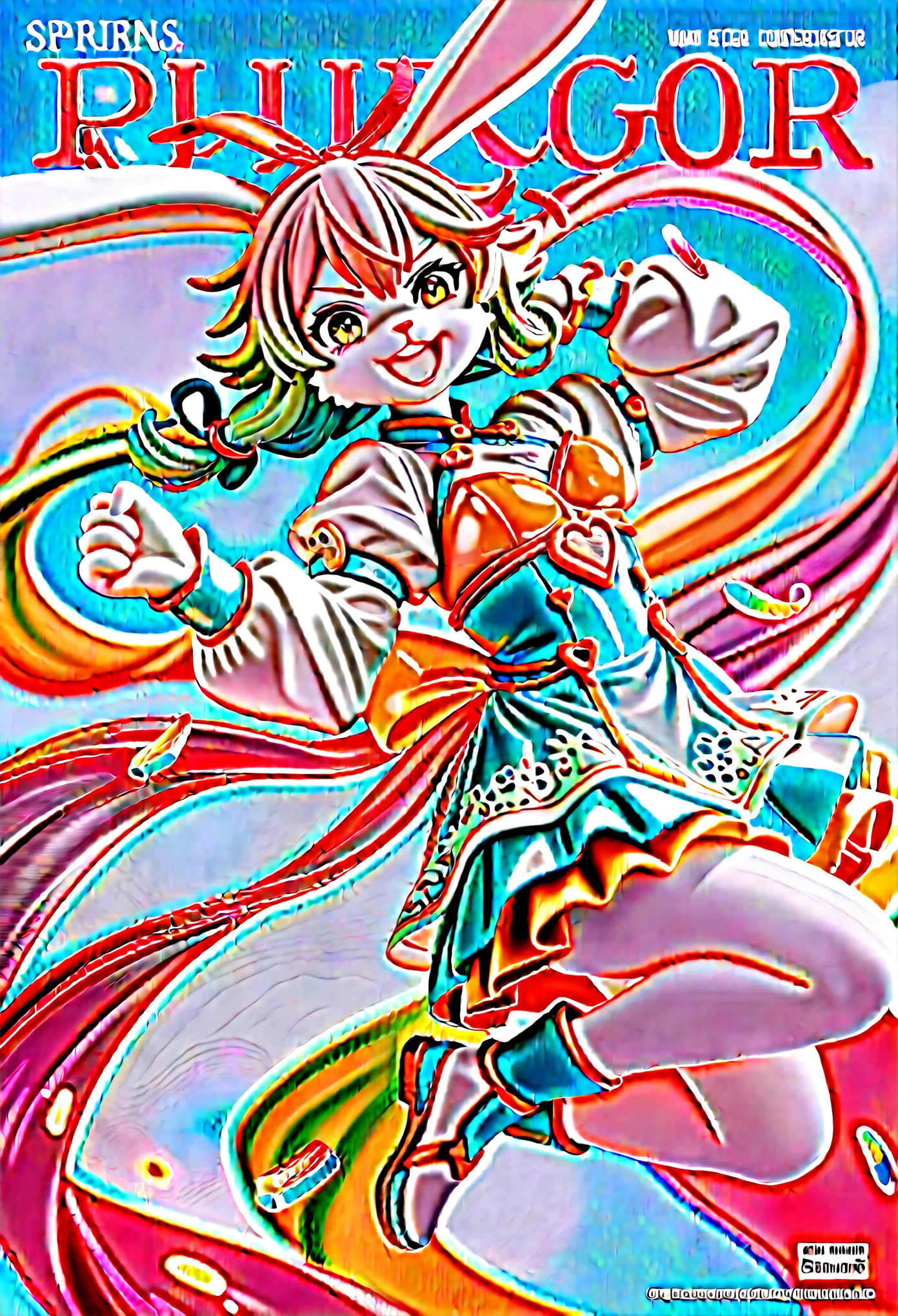 Create an anime-style girl with (((deep magenta eyes and long, wavy pink hair))) ((styled in an elegant frenchbraid)). (((She is slender, and  with small breasts))). ((Ensure a full-body shot of her)) wearing a (((pink, gold, and rose gold color magical girl-themed outfit.))) ((The outfit features a spider and spider web theme.)) The overall look is regal and ethereal, with magical glowing effects. cutesexy, purinpuon pixiv, no future, a hyperrealistic , hyperrealistic , realistic , seductive (anime girl), smooth anime cg art, beautiful alluring anime , (purinpuon pixiv), ((magical girl)), (masterpiece), best quality, expressive eyes, perfect face ((Highest quality))、((8K))、(((8k wallpaper))) ((Full Body Shot: 1.5))、ultra detailed, masterpiece, best quality, solo ((purinpuon pixiv, no future)) (((purinpuon pixiv, no future)))