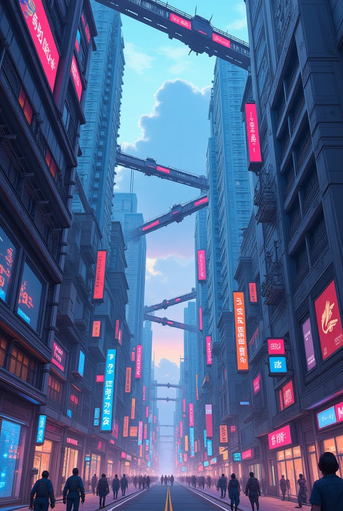 Cybanime,A futuristic underground metropolis thriving beneath the surface, with sleek, metallic skyscrapers and neon lights illuminating the city streets. Advanced transportation systems with hovering vehicles crisscross above, while people in futuristic clothing bustle through the streets. 
