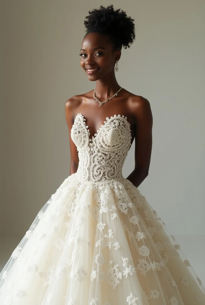Attractive dark skinned girl in wedding dress with huge breasts and big ass