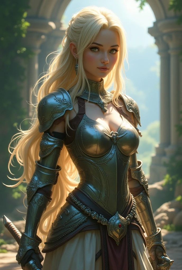 (hyper realist), (illustration), (high resolution), (8k), (extremely detaild), (best illustration), (beautiful eyes detailedbest quality), (super verbose), (work of art), (wall-paper), (face detailed), standing alone, 1 girl, blond, heterochromic eyes (sexy armor), (dental string micro), Legs long, tight abdomen, no chest leak, (((flat-chested))), (camel toe), (see through), Amazon River in the background, standing
