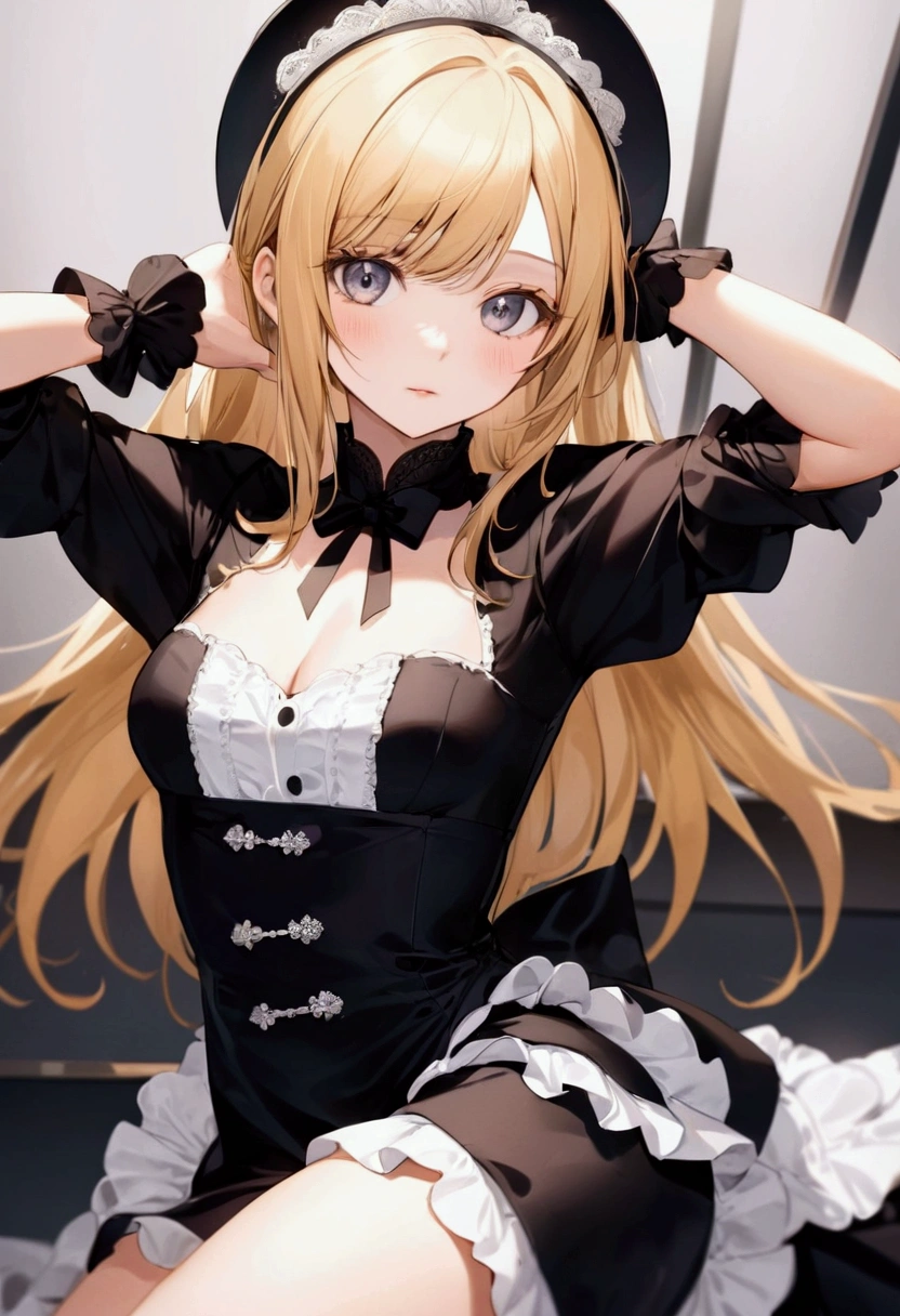 Maid 22 years old blond long Hanging eyes Beauty Anime Style smile