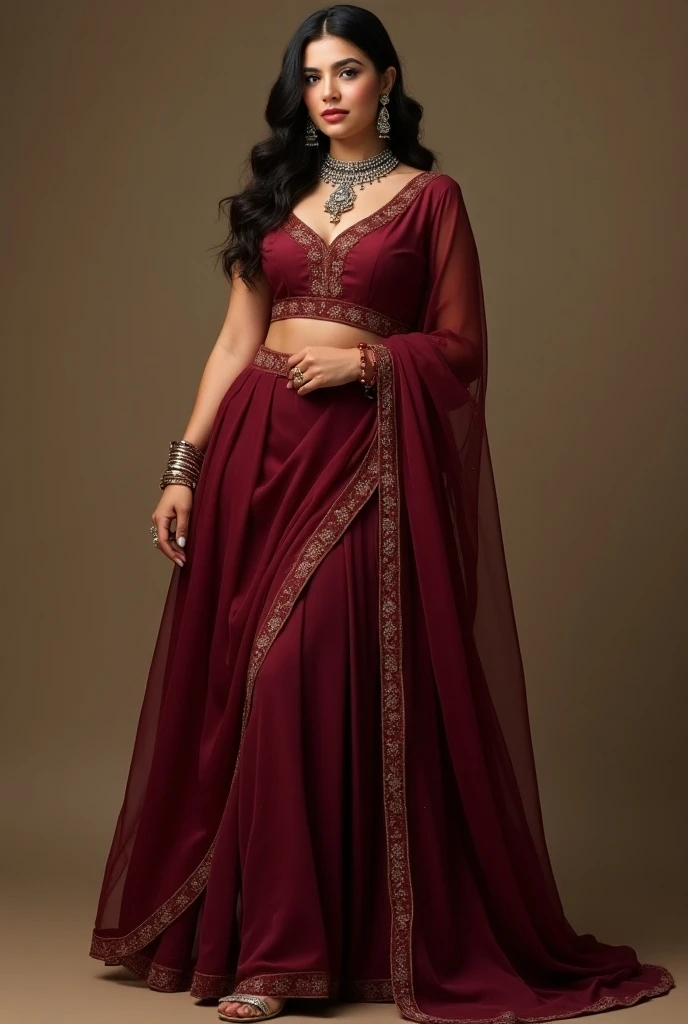 Kiara Advani, dressed in a stunning red saree embellished with gold embroidery, stands on a decorated terrace under the night sky. She holds a beautifully adorned sieve in one hand and a brass plate with a lit diya (oil lamp) in the other. Her eyes are filled with love and devotion as she looks through the sieve at her husband, who stands opposite her, smiling warmly. The moonlight bathes the scene in a gentle glow, and the festive decorations, including fairy lights and flowers, add to the celebratory atmosphere of Karva Chauth.
