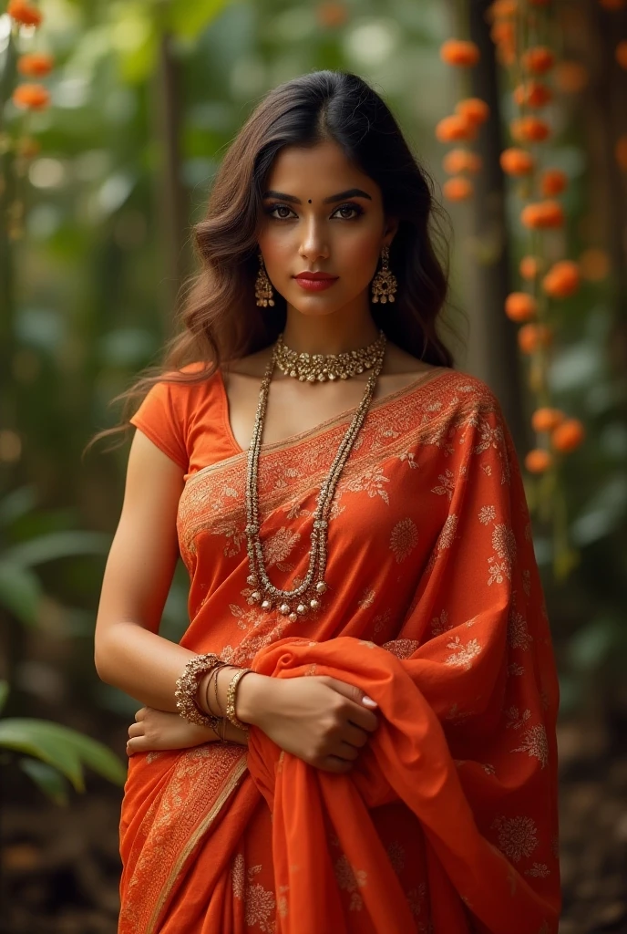 Girl with boobs size 40 , wearing Indian saree