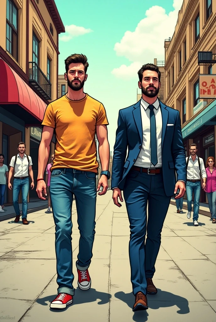 The cover divided into two parts. in a, the effeminate gay appears in a more humble setting, like a simple street; in the other half, he appears in the luxurious surroundings of the mansion. The transition between the two worlds is marked by a smooth line, symbolizing the passage between two realities.