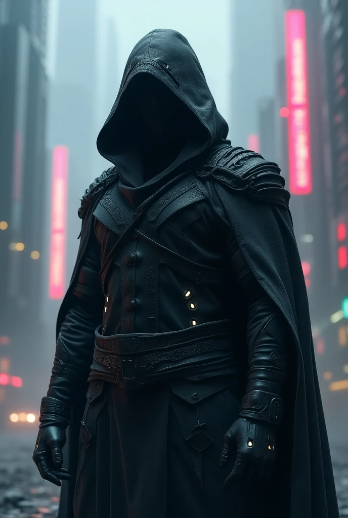 a futuristic cyborg villain with a dark mask, dramatic lighting, highly detailed mechanical prosthetics, an ominous cloak, glowing red eyes, a sinister expression, a dystopian sci-fi landscape, metallic textures, cinematic composition, moody color palette, dramatic shadows, intricate detail, photorealistic, 8k, best quality