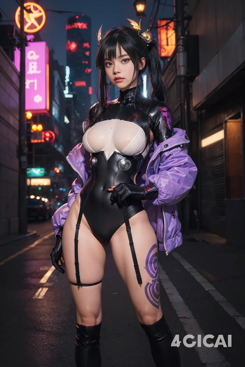 anime girl in a black outfit with a sword in her hand, very beautiful cyberpunk samurai, digital cyberpunk anime art, anime cyberpunk art, cyberpunk anime girl mech, cyberpunk anime girl, cyberpunk anime art, female cyberpunk anime girl, cyberpunk geisha, digital cyberpunk - anime art, cyberpunk samurai, anime style 4 k, badass anime 8 k, cyberpunk anime girl in hoodie, beautiful south korean woman, korean girl, beautiful young korean woman, korean woman, heonhwa choe, korean women's fashion model, sexy look, big breast, sexy pose, show breast, light purple hair