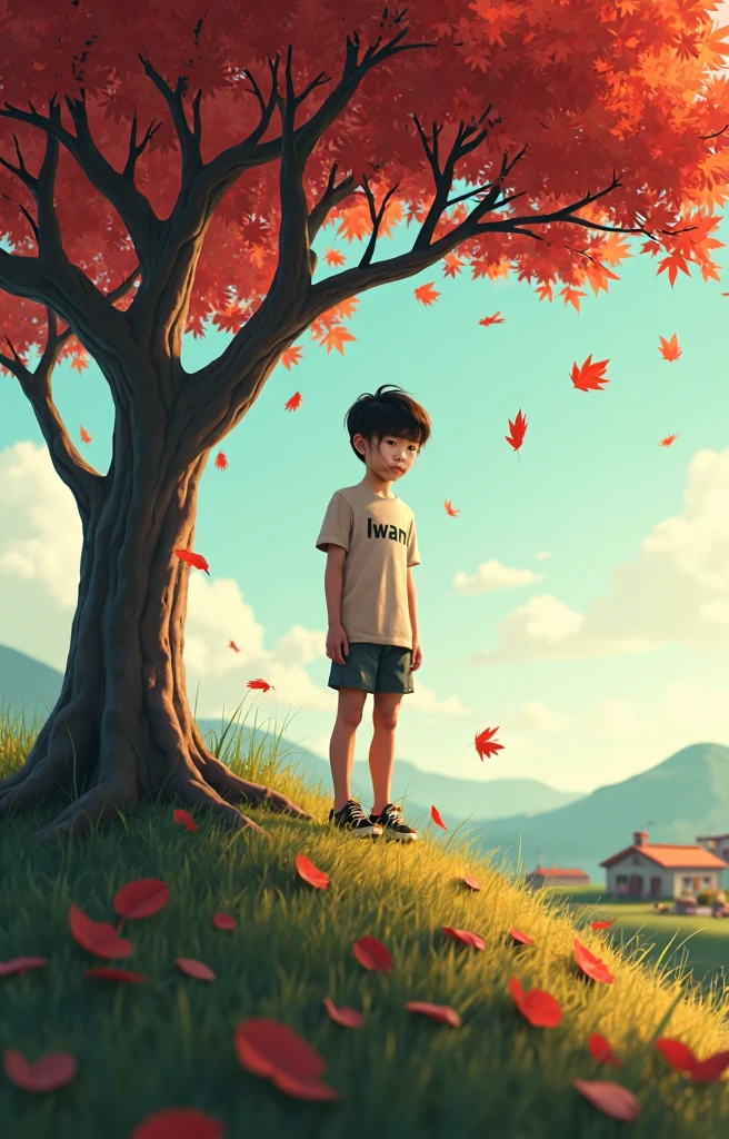 ((real boy portrait
standing under the apple tree)), realistic, great quality, dark hair boy, --auto