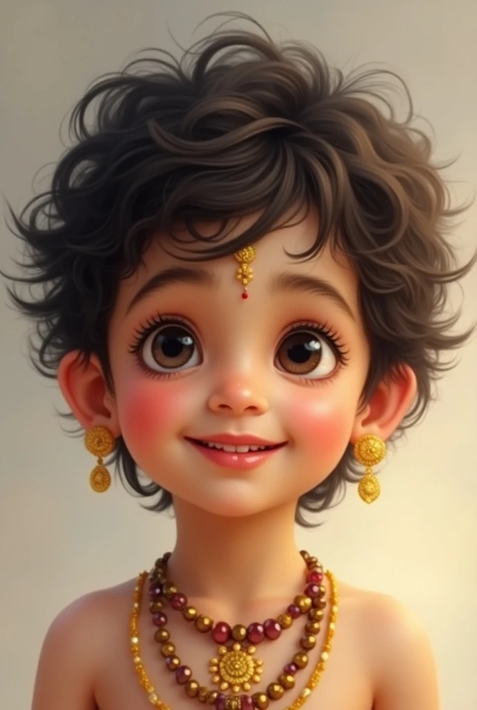 Kid Krishna in place background cherry blossom, realistic potrait 