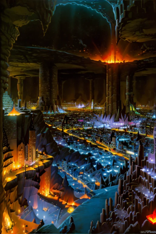 ( Surrealism ) a Surreal scene an underworld, underground, Underworld city, below ground. Underground city, Wide shot